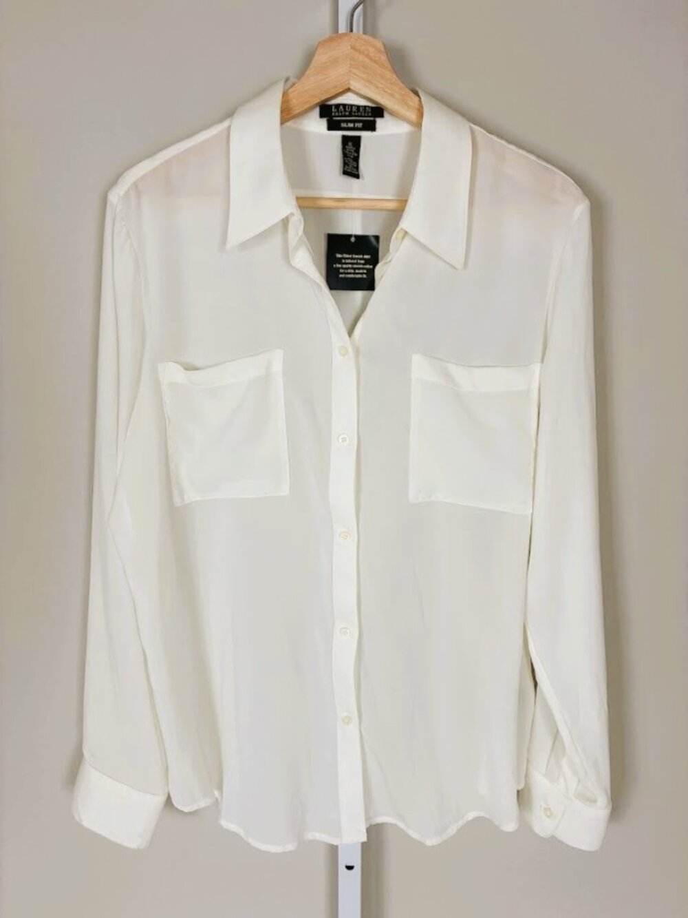 Lauren Ralph Lauren Slim Fit Fitted Stretch Shirt Ivory Off White Blouse XL NWT